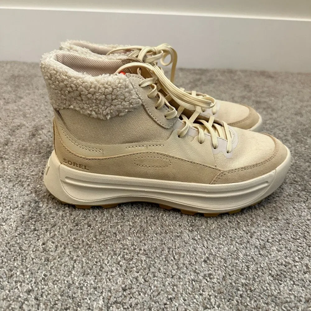 Sorel ONA 503 Mid Cozy Sneaker Boots Sherpa Cream Tan Womens Size 6.5 NL5047